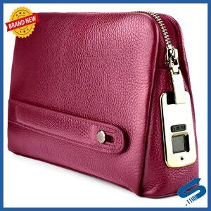 Fingerprint Lock Leather Handbag Anti Theft Waterproof Genuine Leather Clutch
